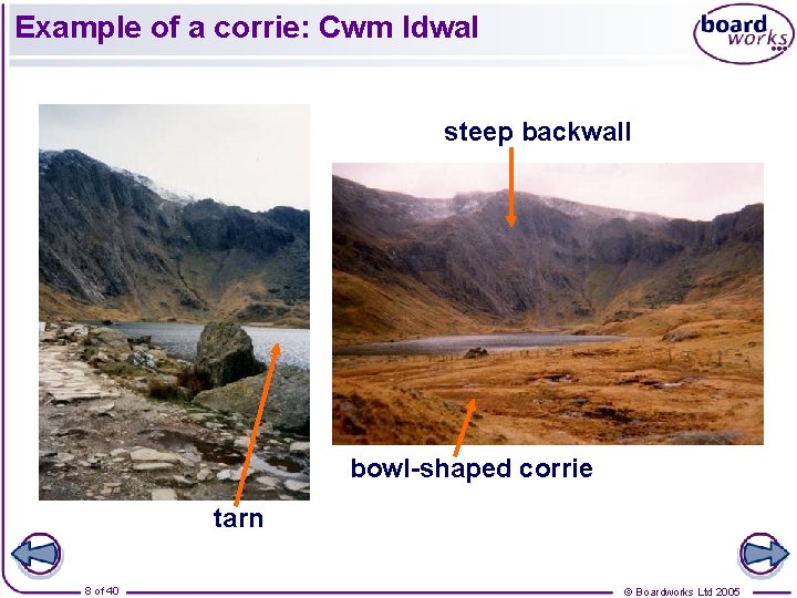 Example of a corrie: Cwm Idwal steep backwall bowl-shaped corrie tarn 8 of 40