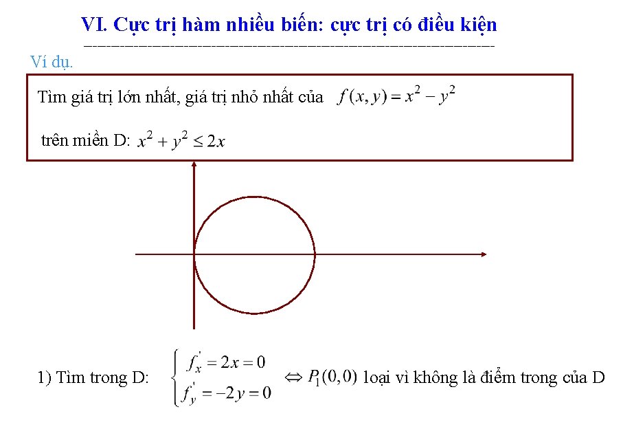 VI. Cực trị hàm nhiều biến: cực trị có điều kiện Ví dụ. ---------------------------------------------