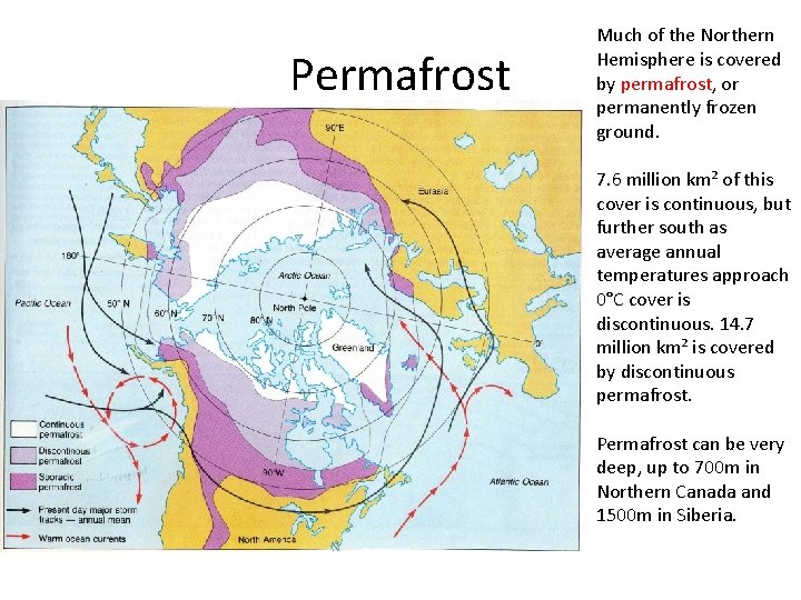 Permafrost Much of the Northern Hemisphere is covered by permafrost, or permanently frozen ground.