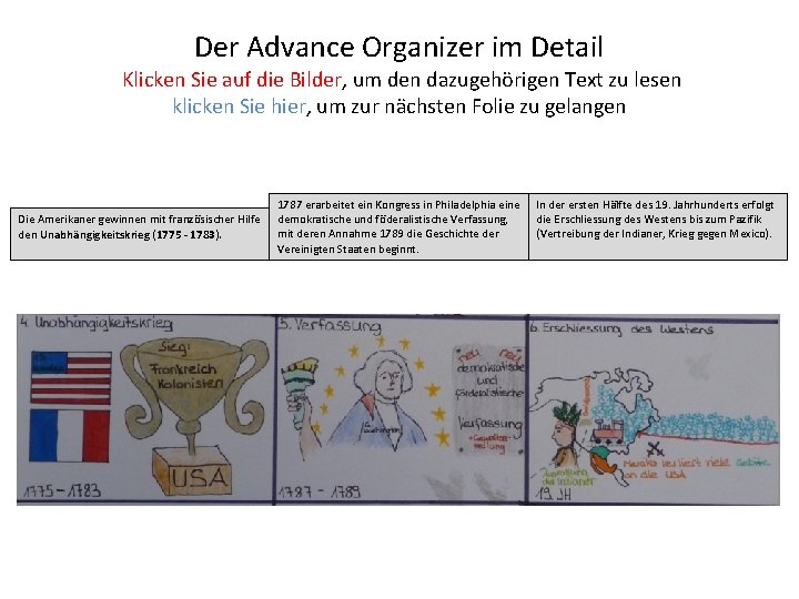 Der Advance Organizer im Detail Klicken Sie auf die Bilder, um den dazugehörigen Text