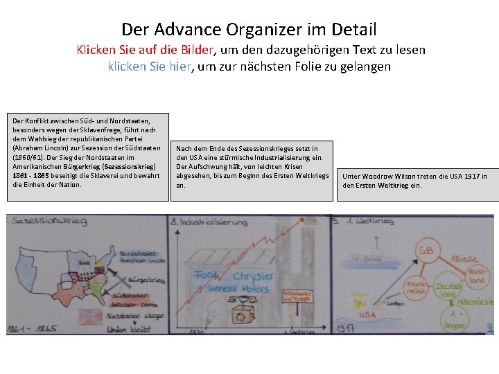 Der Advance Organizer im Detail Klicken Sie auf die Bilder, um den dazugehörigen Text