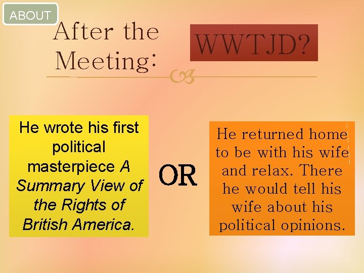 ABOUT After the Meeting: He wrote his first political masterpiece A Summary View of