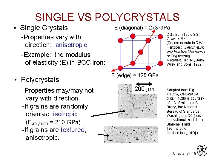 SINGLE VS POLYCRYSTALS • Single Crystals Data from Table 3. 3, Callister 6 e. SINGLE VS POLYCRYSTALS • Single Crystals Data from Table 3. 3, Callister 6 e.