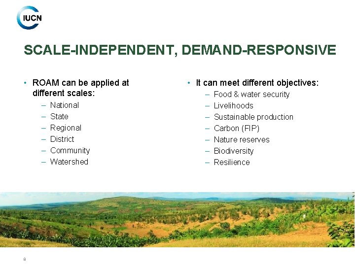 SCALE-INDEPENDENT, DEMAND-RESPONSIVE • ROAM can be applied at different scales: – – – 8