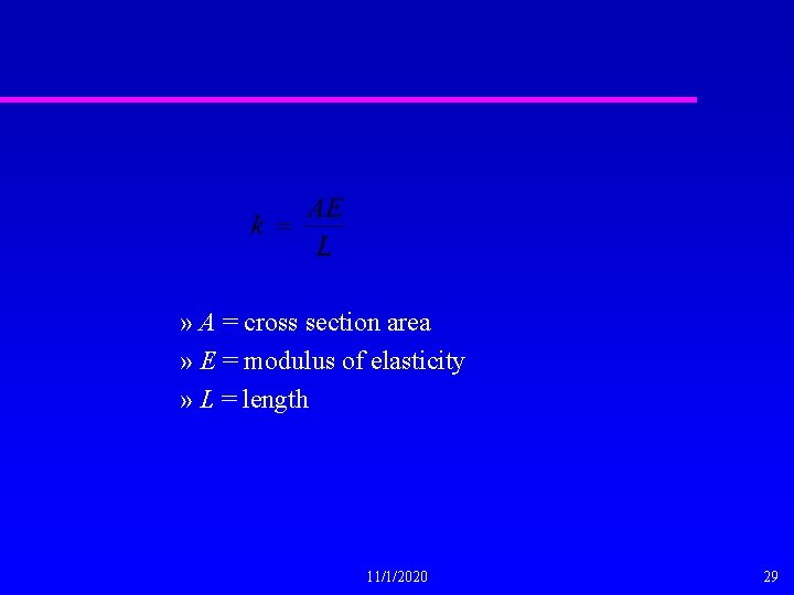 » A = cross section area » E = modulus of elasticity » L