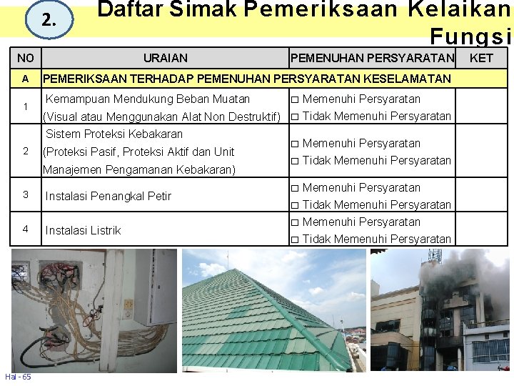 2. Daftar Simak Pemeriksaan Kelaikan Fungsi NO A 1 URAIAN PEMERIKSAAN TERHADAP PEMENUHAN PERSYARATAN