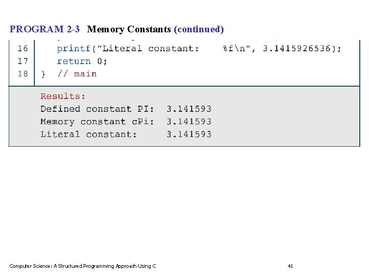 PROGRAM 2 -3 Memory Constants (continued) Computer Science: A Structured Programming Approach Using C