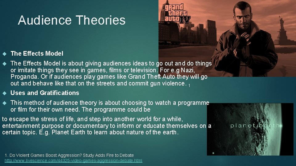 Audience Theories The Effects Model is about giving audiences ideas to go out and