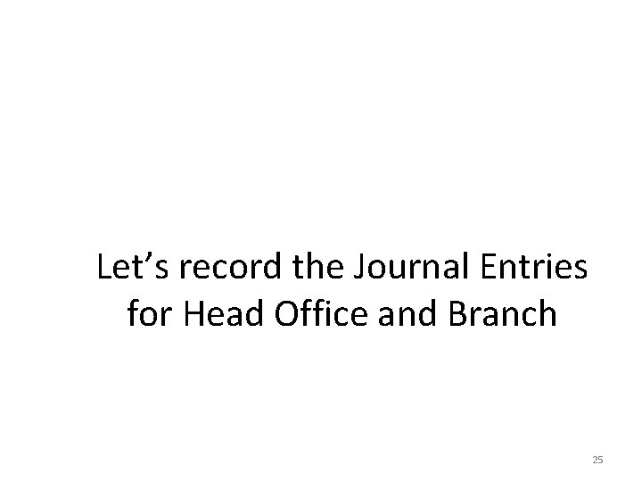 Let’s record the Journal Entries for Head Office and Branch 25 