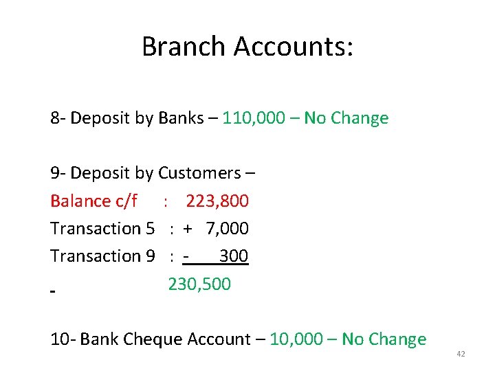 Branch Accounts: 8 - Deposit by Banks – 110, 000 – No Change 9