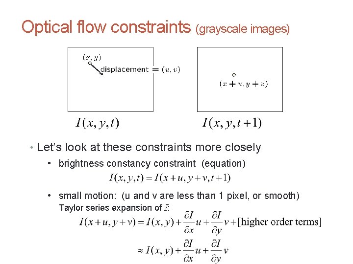 CS 4495 Computer Vision – A. Bobick Motion and Optic Flow Optical flow constraints