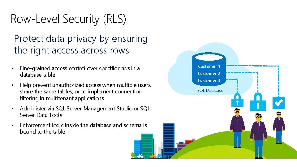 Row-Level Security (RLS) Protect data privacy by ensuring the right access across rows Customer