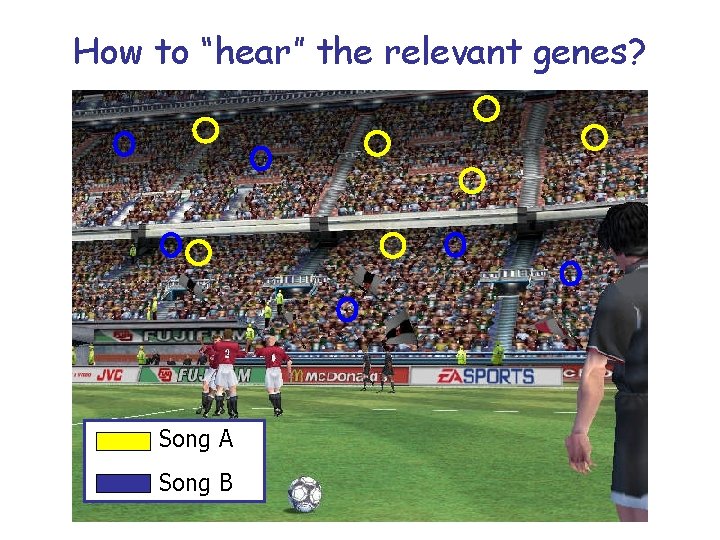 How to “hear” the relevant genes? Song A Song B 