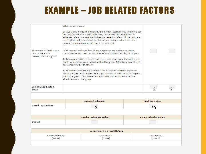 EXAMPLE – JOB RELATED FACTORS 2 2 30 21 