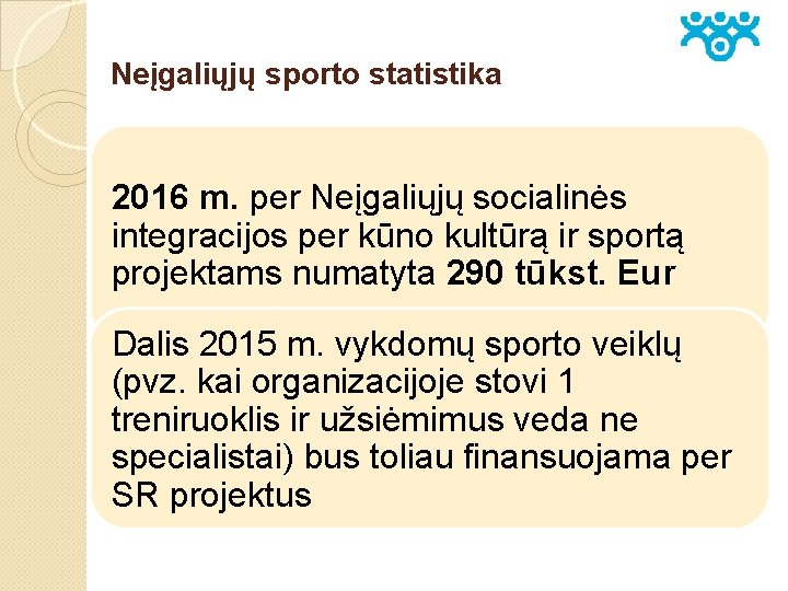 Neįgaliųjų sporto statistika 2016 m. per Neįgaliųjų socialinės integracijos per kūno kultūrą ir sportą