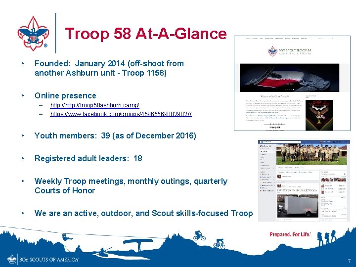 Troop 58 At-A-Glance • Founded: January 2014 (off-shoot from another Ashburn unit - Troop