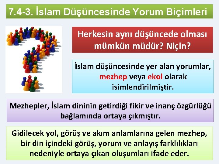 7. 4 -3. İslam Düşüncesinde Yorum Biçimleri Herkesin aynı düşüncede olması mümkün müdür? Niçin?