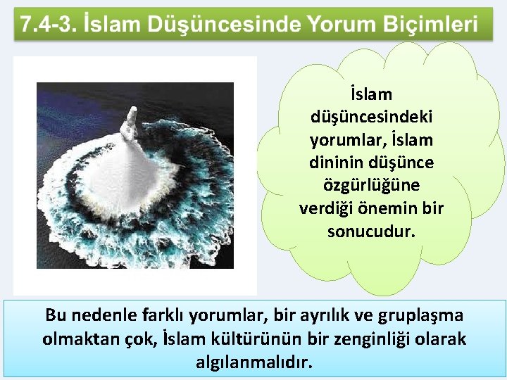 İslam düşüncesindeki yorumlar, İslam dininin düşünce özgürlüğüne verdiği önemin bir sonucudur. Bu nedenle farklı