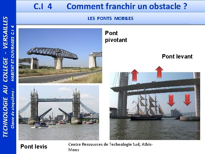 HABITAT ET OUVRAGES C. I 4 LES PONTS MOBILES Pont pivotant Pont levant Classe