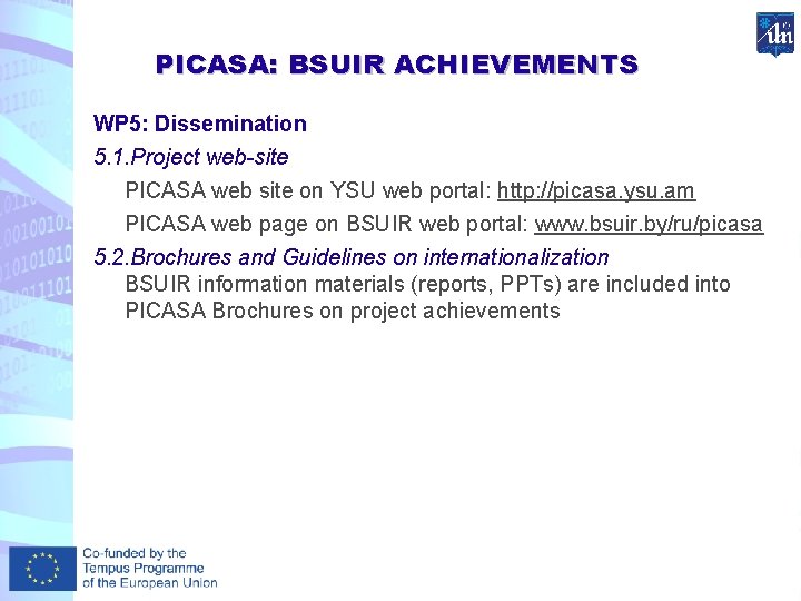 PICASA: BSUIR ACHIEVEMENTS WP 5: Dissemination 5. 1. Project web-site PICASA web site on