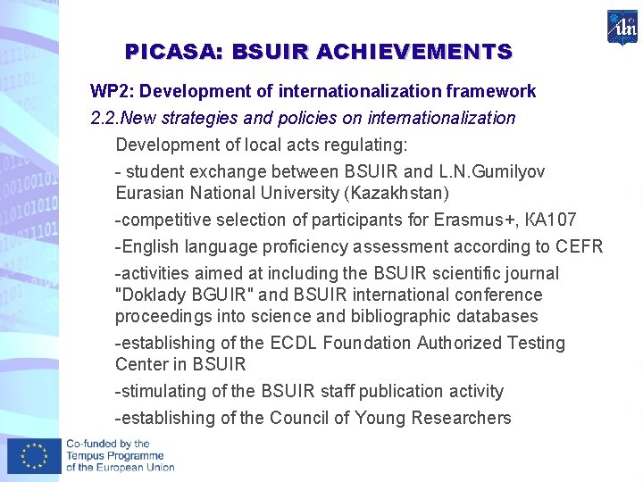 PICASA: BSUIR ACHIEVEMENTS WP 2: Development of internationalization framework 2. 2. New strategies and