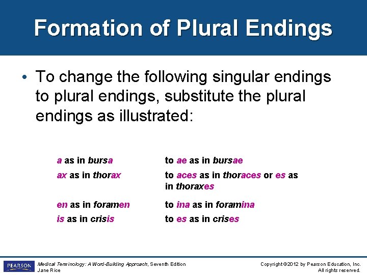 Formation of Plural Endings • To change the following singular endings to plural endings,