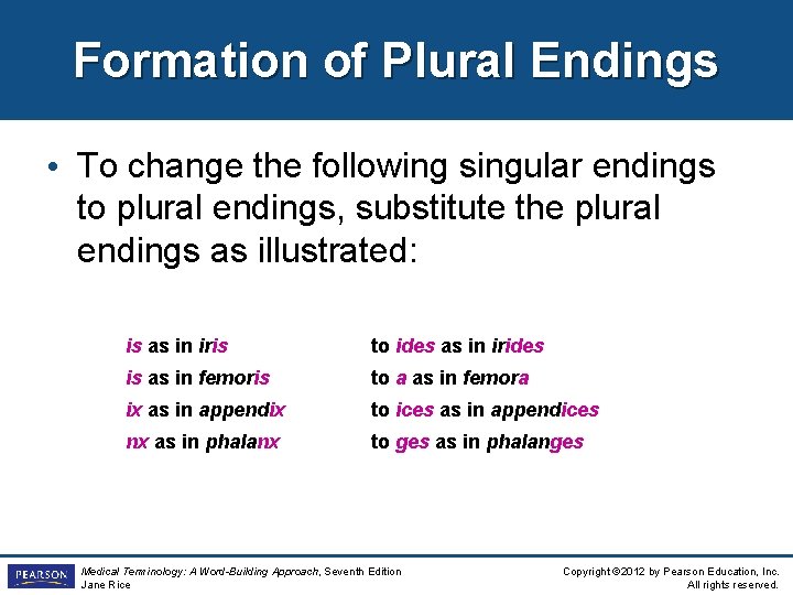 Formation of Plural Endings • To change the following singular endings to plural endings,