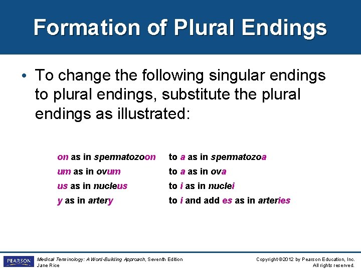 Formation of Plural Endings • To change the following singular endings to plural endings,
