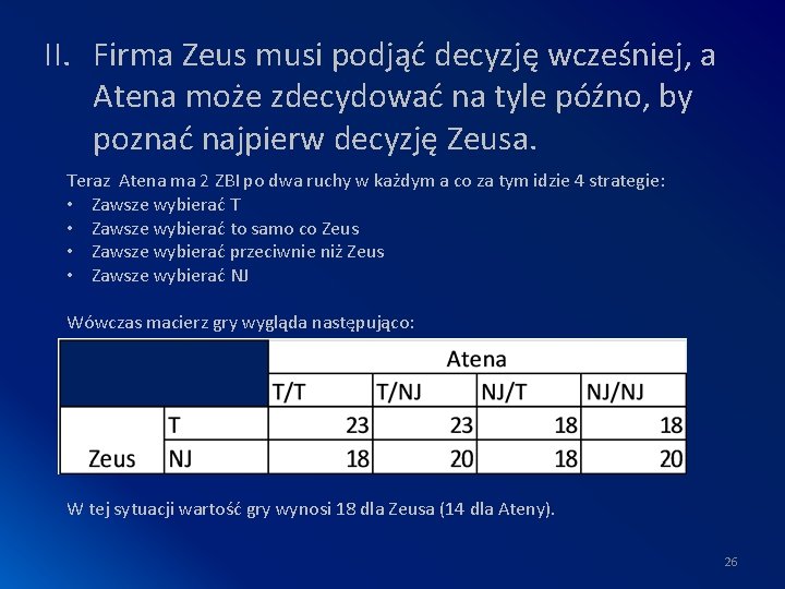 II. Firma Zeus musi podjąć decyzję wcześniej, a Atena może zdecydować na tyle późno,