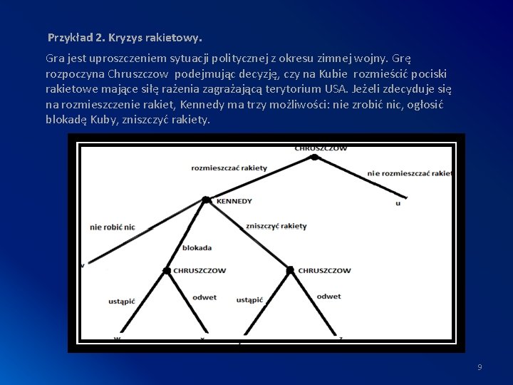 Przykład 2. Kryzys rakietowy. Gra jest uproszczeniem sytuacji politycznej z okresu zimnej wojny. Grę
