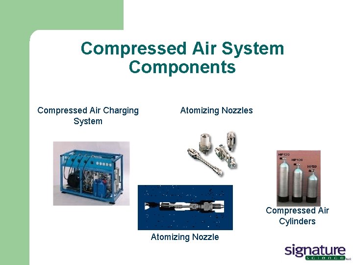 Compressed Air System Components Compressed Air Charging System Atomizing Nozzles Compressed Air Cylinders Atomizing