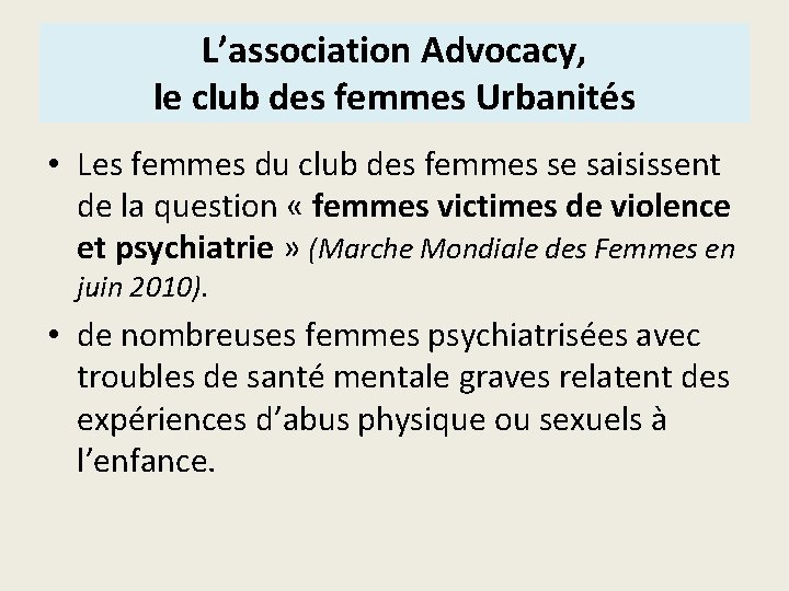 L’association Advocacy, le club des femmes Urbanités • Les femmes du club des femmes