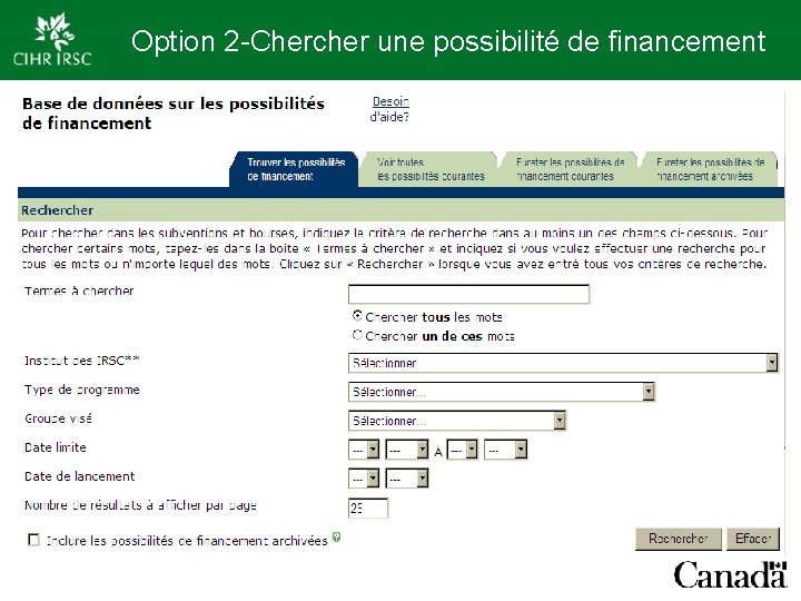 Option 2 -Chercher une possibilité de financement 