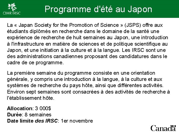 Programme d'été au Japon La « Japan Society for the Promotion of Science »