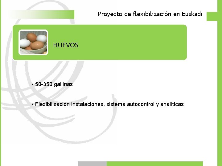 Proyecto de flexibilización en Euskadi HUEVOS • 50 -350 gallinas • Flexibilización instalaciones, sistema