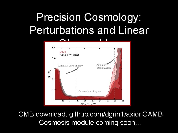 Precision Cosmology: Perturbations and Linear Observables CMB download: github. com/dgrin 1/axion. CAMB Cosmosis module