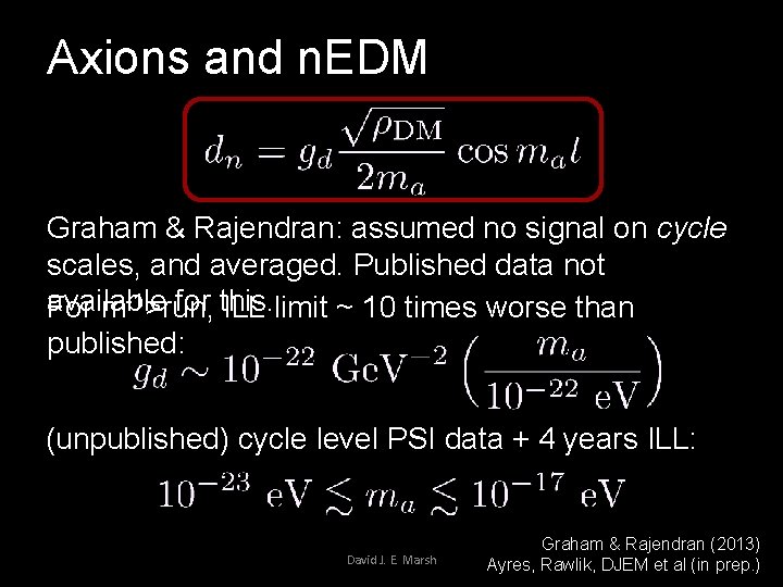 Axions and n. EDM Graham & Rajendran: assumed no signal on cycle scales, and