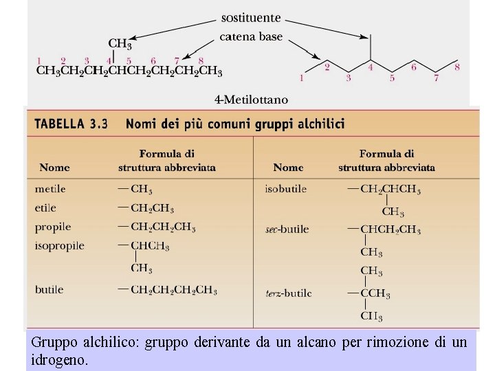 Gruppo alchilico: gruppo derivante da un alcano per rimozione di un idrogeno. 