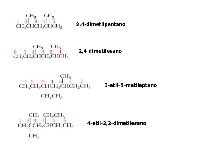 2, 4 -dimetilpentano 2, 4 -dimetilesano 3 -etil-5 -metileptano 4 -etil-2, 2 -dimetilesano 
