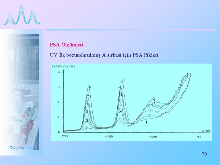 PSA Ölçümleri UV İle bozundurulmuş A sirkesi için PSA Pikleri PSA Analizi 73 