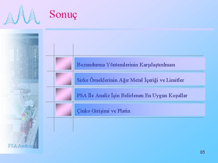 Sonuç Bozundurma Yöntemlerinin Karşılaştırılması Sirke Örneklerinin Ağır Metal İçeriği ve Limitler PSA İle Analiz
