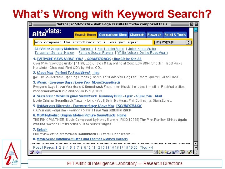 What’s Wrong with Keyword Search? MIT Artificial Intelligence Laboratory — Research Directions 