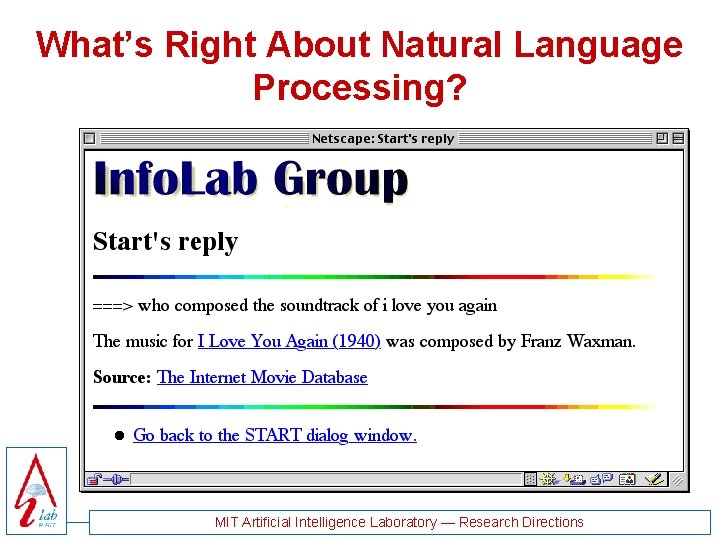 What’s Right About Natural Language Processing? MIT Artificial Intelligence Laboratory — Research Directions 