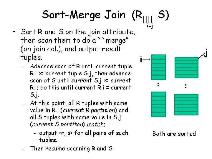 Sort-Merge Join (R • Sort R and S on the join attribute, then scan