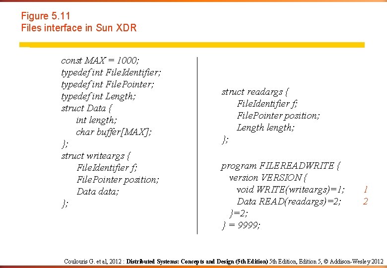 Figure 5. 11 Files interface in Sun XDR const MAX = 1000; typedef int Figure 5. 11 Files interface in Sun XDR const MAX = 1000; typedef int