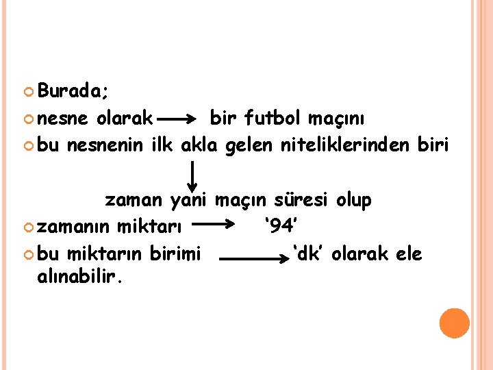  Burada; nesne olarak bir futbol maçını bu nesnenin ilk akla gelen niteliklerinden biri