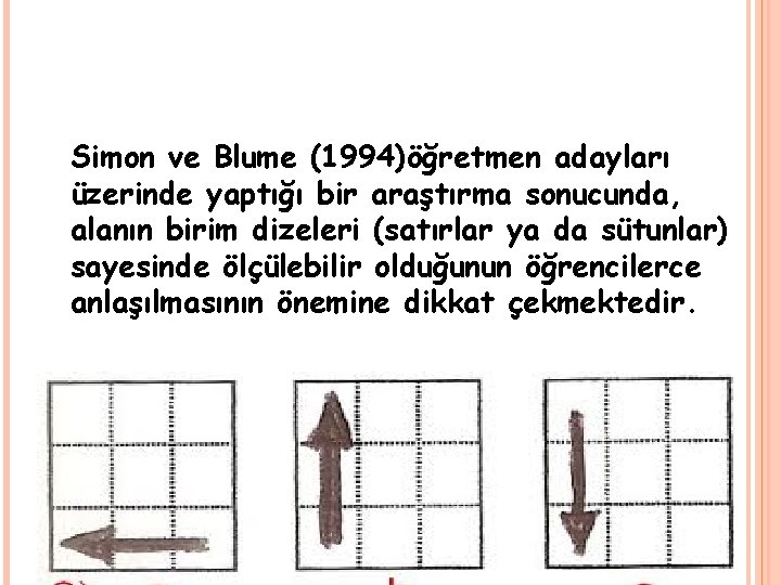 Simon ve Blume (1994)öğretmen adayları üzerinde yaptığı bir araştırma sonucunda, alanın birim dizeleri (satırlar