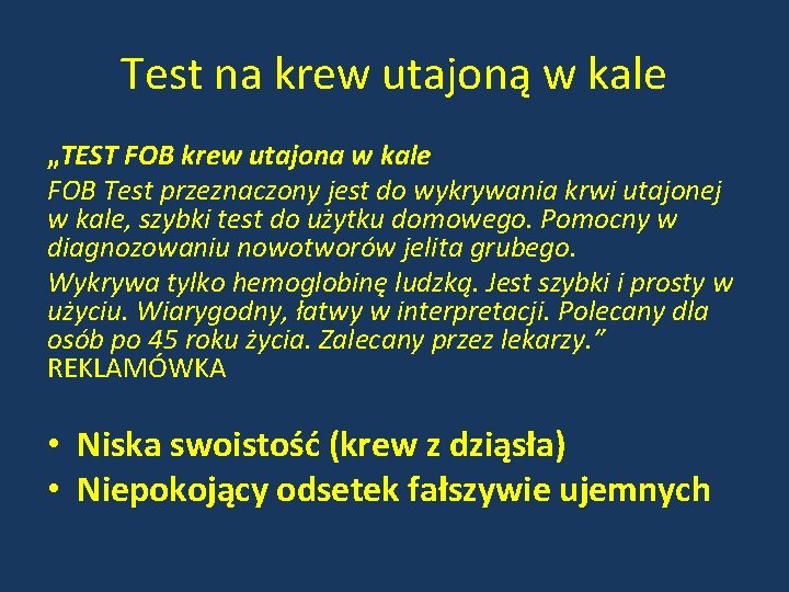 Test na krew utajoną w kale „TEST FOB krew utajona w kale FOB Test