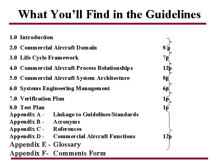 What You’ll Find in the Guidelines 1. 0 Introduction 2. 0 Commercial Aircraft Domain