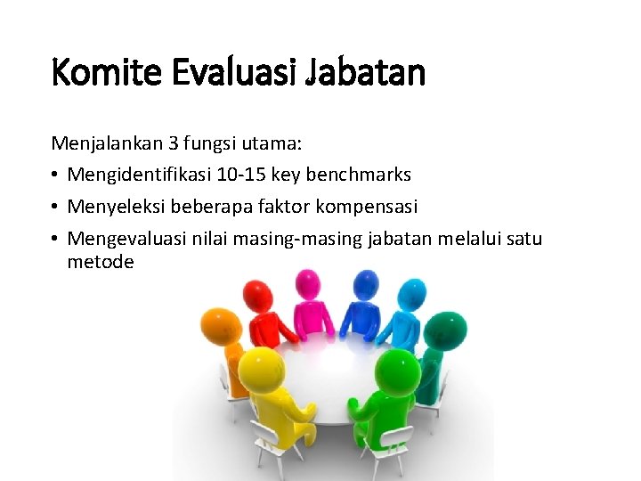 Komite Evaluasi Jabatan Menjalankan 3 fungsi utama: • Mengidentifikasi 10 -15 key benchmarks •